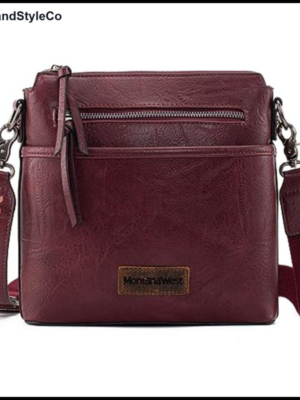 Faux Leather Multi Pocket Crossbody Bag With Guitar Strap Purse